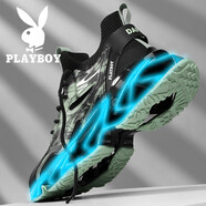 花花公子（PLAYBOY）老爹鞋男鞋2025秋季新款網(wǎng)面運動(dòng)增高鞋子男休閑刀鋒跑步鞋男款  黑色 41
