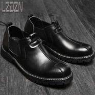 LZDZN男鞋子秋季男士真皮鞋英倫休閑大頭大碼牛皮馬丁短靴高跟秋鞋男款 黑色 40