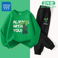 真維斯童裝兒童衛(wèi)衣春秋款2025新款男童運(yùn)動套裝加絨男孩套頭上衣兩件套衣服 【2件】果綠/J潮玩兔-黑/J潮玩兔 130