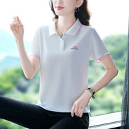 語(yǔ)縵冰絲翻領(lǐng)短袖t恤女運(yùn)動(dòng)polo衫寬松顯瘦夏季女裝半袖上衣 23332白色 XL 105-120斤