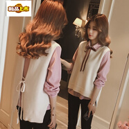 初徑2025春季新款女襯衫毛衣兩件套學(xué)院風(fēng)針織馬甲襯衫套裝 粉色襯衫+馬甲 2XL 【129-145斤】