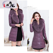 恩若凡真皮皮衣羽絨服女中長款紅色海寧冬季新款狐貍毛綿羊皮女士皮衣 薰衣草色 收藏加購贈送 XL