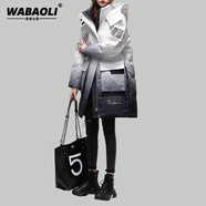 WABAOLI羽絨服女2025年冬季新款漸變夜光中長款連帽加厚保暖派克服外套 漸變白 XL
