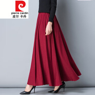 皮爾卡丹女裝2022春秋棉麻半身長裙女高腰大擺半身裙復(fù)古純 酒紅色 2XL