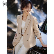初申短款小西裝女百搭雙排扣西裝外套小個子短外套上衣S13JF4532 L碼