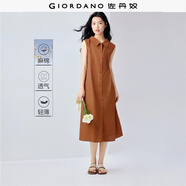 佐丹奴亞麻無袖裙女夏季新款棉麻輕薄綁帶翻領背心連衣裙13465353