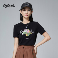 普普風(fēng)2024年夏季女裝新品短袖T時(shí)髦百搭通勤趣味豆豆龍T恤PA3T21149B 黑色 S