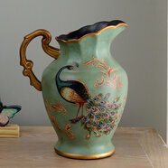 蒂拉美式陶瓷花瓶花藝套裝擺件家居裝飾仿真花假花工藝品家居擺件擺設 綠底孔雀花瓶不帶花