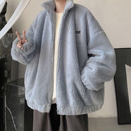 HKSH羊羔絨外套男款潮ins秋冬季韓版寬松潮流帥氣男冬裝加絨加厚外 藍(lán)色 L