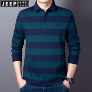 JEEP SPIRIT吉普休閑純棉翻領(lǐng)條紋長(zhǎng)袖t恤男春秋珠地商務(wù)體恤衫繡標(biāo)大碼上衣 木蘭6906款 M (170) /88A建議115-125斤
