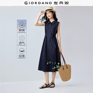 佐丹奴亞麻無袖裙女夏季新款棉麻輕薄綁帶翻領背心連衣裙13465353