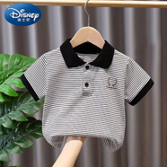迪士尼（Disney）男童短袖T恤小童夏裝純棉兒童裝條紋3寶寶夏季男孩夏款上衣polo衫 白色 110