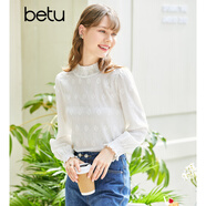 betu百圖女裝春季新款襯衫提花燈籠袖上衣復(fù)古襯衫女2301T20 米白 S