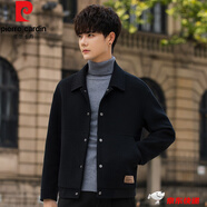 皮爾卡丹（pierre cardin）高檔品牌男裝 男士雙面呢夾克工裝2022新款潮加厚毛呢子短款外套 黑色 3XL 165-190斤左右