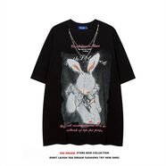 奈久留美VEG Dream高街美式創(chuàng  )意兔子印花短袖t恤男女歐美暗黑亞比風(fēng)情侶裝 黑色[男女同款] M