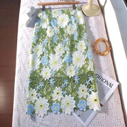 BLLDR潮牌氣質(zhì)感半身裙女夏季新款高腰顯瘦時(shí)尚鏤空刺繡蕾絲包臀裙 圖片色 S