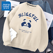 真維斯（Jeanswest）春秋衛(wèi)衣男圓領(lǐng)無帽打底衫青少年重磅棉質(zhì)上衣寬松大碼胖男士長袖 淺米(大熊貓先森) L (建議120斤-140斤左右)