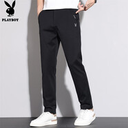 花花公子（PLAYBOY）休閑褲男春秋新款時尚潮流男褲子舒適彈性簡約修身顯瘦長褲 黑色 32
