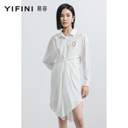 易菲（YIFINI）純棉肌理感長款襯衫連衣裙春季新款簡約寬松連身裙A02Y3816 白色 0S