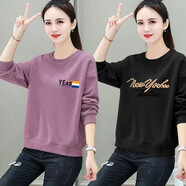 尚濤衛衣女春秋女裝新款圓領(lǐng)長(cháng)袖t恤韓版寬松休閑套頭打底衫上衣 紫色YES+黑色字母 M 建議80-100斤