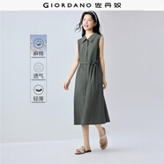佐丹奴亞麻無袖裙女夏季新款棉麻輕薄綁帶翻領背心連衣裙13465353