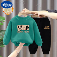 迪士尼（Disney） 男童女童秋裝套裝小童兩件套2025春秋季新款洋氣小孩寶寶帥童裝 加絨款 米老鼠#湖藍衛(wèi)衣+黑衛(wèi)褲 120