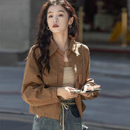 矜持范設計感小眾短外套女復古長(cháng)袖襯衫2025秋季簡(jiǎn)約純色短款小個(gè)子襯衣 焦糖色 S 建議8095斤