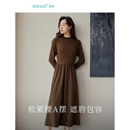 茵曼（INMAN）燈芯絨連衣裙春秋女裝新品長(zhǎng)袖休閑針織禮服中長(zhǎng)裙子 咖啡色 L