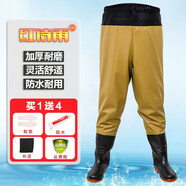 紅詩雨（HHONGSHIYU）下水褲半身雨褲水褲防水魚褲連體涉水褲撈魚趕海服水庫漁褲背帶褲 黃條紋針織腰衩75絲 41 （運動鞋尺碼）