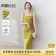尚都比拉法式高級感連衣裙女秋季赫本風長款氣質A字裙抽褶收腰顯瘦背帶裙