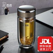 希諾（HEENOOR） 雙層玻璃杯抗菌鵝蛋泡茶杯隔熱男女士高檔車(chē)載水杯杯子免費刻字 1927閃銀灰送抗菌杯套410毫升
