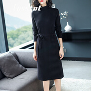 卡思彤（Cosstot）品牌女裝 秋冬季新款毛衣半高領(lǐng)中長(cháng)款過(guò)膝打底針織 黑色 L