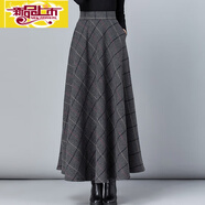 初徑新款毛呢格子半身裙女中長(cháng)款秋冬顯瘦氣質(zhì)高腰字裙休閑大擺長(cháng)裙 深灰格子 XL
