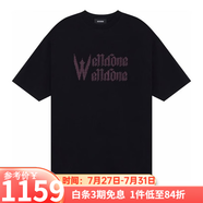 WE11DONE男士短袖男女同款T恤水鉆舒適圓領套頭短袖寬松休閑短袖七夕禮物 黑色WD-TT1-24-714-U-BK XS