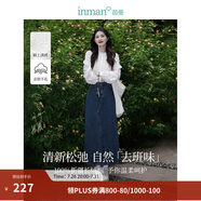 茵曼（INMAN）復古分割設計牛仔裙洗水A字寬松顯瘦半身裙子 米白色上衣-18438059 XL