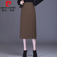 皮爾卡丹高檔品牌女裝半身裙2022秋冬季新款顯瘦直筒裙包臀裙毛呢中長款一步裙女顯瘦 秋冬毛呢咖啡色 27/M