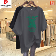 皮爾卡丹（pierre cardin）中長款大版t恤短袖女2025新款寬松純棉小熊圓領(lǐng)遮屁股顯瘦上衣 深灰色中長款短袖(綠) L115-130斤