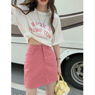 賢語(yǔ)糖果色牛仔半身裙女夏季韓版高腰顯瘦百搭復古港味包臀A字短裙子 粉色高質(zhì)量 L建議105115斤
