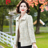 皮爾卡丹新款中年媽I媽春秋外套氣質(zhì)小香風(fēng)短款中年女春秋呢子上衣兩件裝 米色 3XL 115-130斤