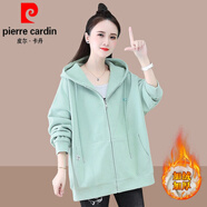 皮爾卡丹（pierre cardin）2025連帽衛(wèi)衣女士短外套春秋新款寬松中長(zhǎng)款大l碼上衣開(kāi)衫爆 淺綠色(款) 加絨 12XL 2XL(建議130斤-145斤)