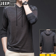 JEEP SPIRIT/吉普季薄款冰絲長袖T恤男連帽運動衛(wèi)衣夏季修身印花速干體恤上衣 70203深灰色 M