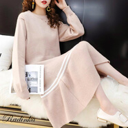 Radinka2025春秋新款甜美風(fēng)過(guò)膝毛衣裙女寬松中長(cháng)款魚(yú)尾針織連衣裙YSP 粉色 M