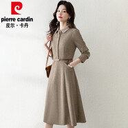 皮爾卡丹（pierre cardin）高檔長(zhǎng)袖連衣裙女春秋2025新款高級(jí)感媽媽品牌廣州十三行女裝裙子 灰色 M 【85-105斤】
