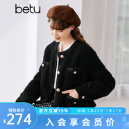 betu百圖女裝冬季新款短外套圓領復古時尚外套長袖短外套女2211T84 黑色 S