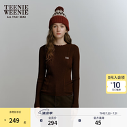 Teenie Weenie小熊秋季手工鉤花蕾絲紋理優雅氣質圓領毛衣針織打底 棕色 S 160