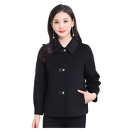 瞬婭（shunya）潮牌雙面羊毛絨大衣女短款2023新款小個(gè)子修身顯瘦呢子毛呢短外套 黑色 L