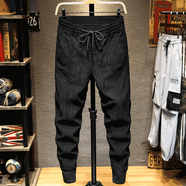 2019新款黑色休閑褲男士休閑褲潮牌春夏季寬松束腳褲松緊腰彈力韓版潮流個(gè)性百搭運動(dòng)長(cháng)褲男潮牌小腳褲 XC-8808黑色 33