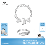 BABAMA TIDE機械心臟系列開口戒指情侶對戒婚戒女七夕情人節送男朋友生日禮物 貓眼石戒指+貓眼石右手鏈
