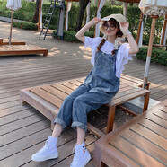 艾妃琳減齡牛仔背帶褲女酷鹽系春秋百搭韓版寬松小個(gè)子顯瘦九分連體褲夏 淺色牛仔藍背帶  高品質(zhì) XS 建議90斤以?xún)?
                                         title=