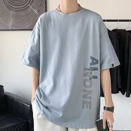 嘉曄（JIAYE）男士t恤短袖夏季潮牌潮流ins港風(fēng)寬松百搭半袖體恤彡男 淺藍(lán)色 2XL